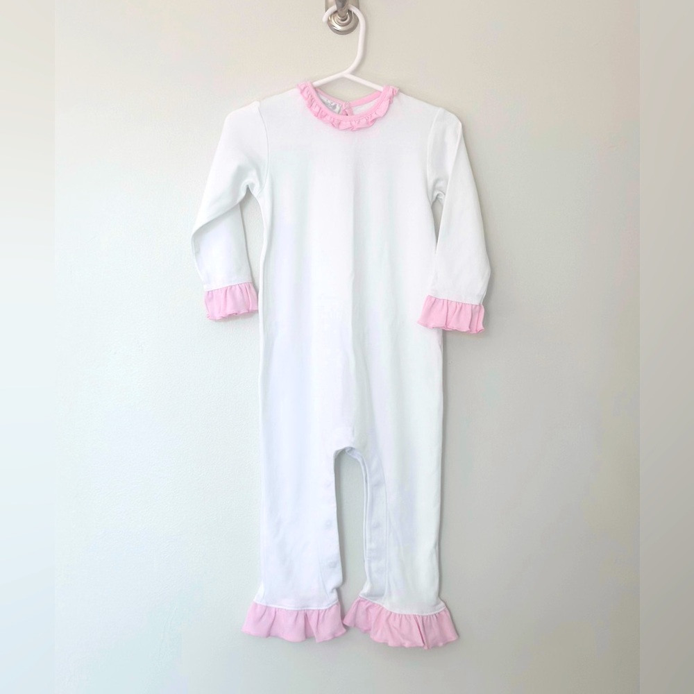 Magnolia Baby White Pajamas  with Pink Ruffle 24 months